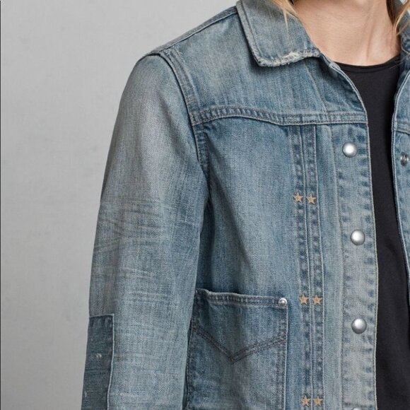 NWOT All Saints Serene Vintage Wash Patchwork Jean Jacket Size XS - Picture 3 of 13